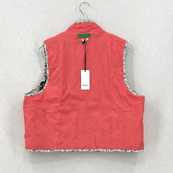 CLARE V Vest Womens Medium Large Black Multicolor Quilted Floral Reversible NWT - Picture 7 of 14